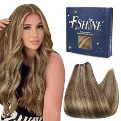 Fshine Echthaar Tressen Zum Einnahen Ombre 50cm Mittelbraun Hervorheben Mit Honigblondine Remy Haartressen Echthaar 1 Bundles Weft Extensiones Echthaar Weave Hair 100 Gramm Gerade Hair #4P27 von fshine