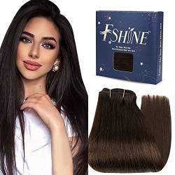 Fshine Extensiones Tressen Echthaar Dunkelbraun 35cm/14zoll Gerade Weave Haar 100 Gramm Sew in Weft Haarverlängerung Remy Kurze Haar Full Head Weft Haartressen Echthaar Extensions for Women #2 von fshine