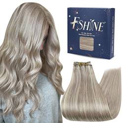 Fshine Human Hair Extensions Nähen Sie in 24 Inch Double Weft Hair Extensions Farbe Silbergrau Highlight mit Blond Weave Hair Extensions 100g Real Remy Hair Extensions Dick für dünnes Haar #19AP60 von fshine