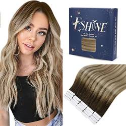 Fshine Tape in Extensions Echthaar 20 inch 50 Gram Colour 3 Dark Brown Mixed 8 Ash Brown and 22 Light Blonde Balayage Hair Glue in Extensions for Women 20 Pcs Seamless Extensions #3/8/22 von fshine
