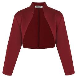 fuinloth Bolero Damen Festlich Jäckchen für Abendkleid 3/4 Ärmel Kurze Hochzeit Bolerojacke Kleid Elegant Schulterjacke Rot L 38-40 von fuinloth