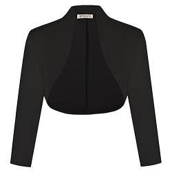 fuinloth Bolero Damen Festlich Jäckchen für Abendkleid 3/4 Ärmel Kurze Hochzeit Bolerojacke Kleid Elegant Schulterjacke Schwarz L 38-40 von fuinloth