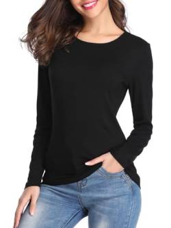 fuinloth Langarmshirt Damen Longsleeve Basic Bluse Oberteil Rundhals Elegant Langarm Tshirt Schwarz X-Large von fuinloth