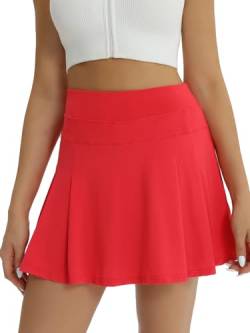 fuinloth Tennis Skort Damen Tennisrock mit Innenhose Sportrock Rockhose Golfröcke Sommer Minirock mit Taschen Rot M 36-38 von fuinloth