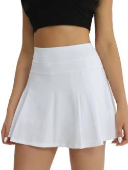 fuinloth Tennis Skort Damen Tennisrock mit Innenhose Sportrock Rockhose Golfröcke Sommer Minirock mit Taschen Weiss L 38-40 von fuinloth