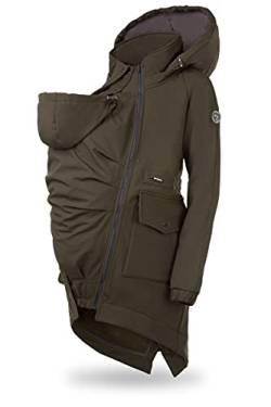 fun2bemum 5in1 PARKA Softshell Mantel,Coat,Umstandsjacke, FRONT/BACK Baby Tragejacke, Multifunktion KHAKI (S) von fun2bemum