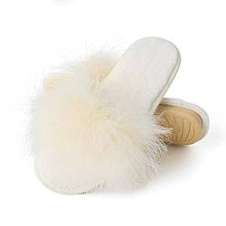 Fur Story Damen Furry Slippers Open Toe Fuzzy Slippers Memory Foam Flauschige Hausschuhe, beige, 36.5/37 EU von fur story