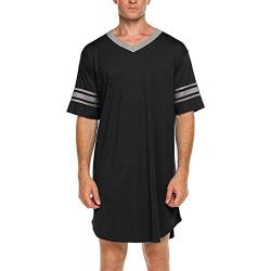 gaogao Herren Baumwolle Nachtshirt Weiche Kurzarm Lose Pyjama Tops Übergroßes Schlafhemd Plus (Black, XL) von gaogao