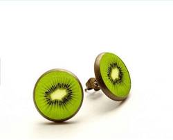 Kiwi – handgefertigte Ohrstecker, Kiwi-Schmuck, Obst-Schmuck, hypoallergene Ohrringe von gaoxiang