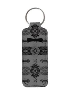 gearider Grauer Azteken-Tribal-Druck, Neopren-Chapstick-Halter, Schlüsselanhänger, Lippenstift-Ärmel mit Schlüsselring für Frauen von gearider