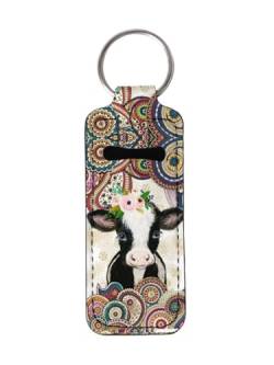 gearider Mandala-Schlüsselanhänger mit Kuh-Motiv, stilvoll, für Lippenbalsam, Schutzhülle von gearider