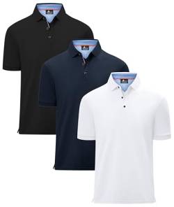 geeksport Herren Poloshirt Kurzarm T3er-Pack Ennis Regular Fit Shirt Sport Schnelltrocknend Atmungsaktiv Polo Hemd Männer Sommer Outdoor Golf T-Shirt(Schwarz+Navy+Weiß-3XL) von geeksport