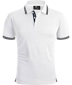 geeksport Herren Poloshirt Kurzarm Tennis Regular Fit Shirt Sport Schnelltrocknend Atmungsaktiv Polo Shirts Männer Sommer Outdoor Golf T-Shirt(Weiß Schwarz-2XL) von geeksport