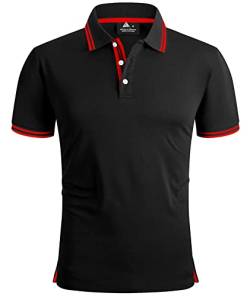 geeksport Herren Poloshirt Kurzarm Tennis Regular Fit Shirt Sport Schnelltrocknend Atmungsaktiv Polohemd Sommer Outdoor Golf T-Shirt(Schwarz-2XL) von geeksport