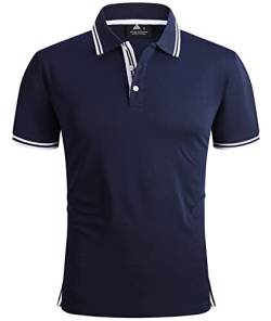 geeksport Herren Poloshirts Kurzarm Tennis Regular Fit Shirt Sport Schnelltrocknend Atmungsaktiv Polohemd Männer Sommer Outdoor Golf T-Shirt(Blau Weiß-XL) von geeksport