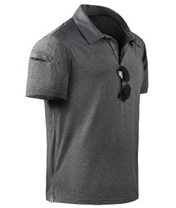 geeksport Polo Shirt Herren Kurzarm Slim Fit Shirt Sport Schnelltrocknend Atmungsaktiv Polohemd Sommer Outdoor Golf T-Shirt(170-Dunkelgrauu-3XL) von geeksport