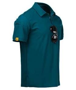 geeksport Polo Shirts Herren Kurzarm Golf Tshirts Schnelltrocknend Tshirt Sport Outdoor Poloshirt mit Brillenhalter Knopfleiste Leicht T-Shirt (Dunkelblau Grün L) von geeksport