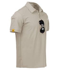 geeksport Polo Shirts Herren Kurzarm Golf Tshirts Schnelltrocknend Tshirt Sport Outdoor Poloshirt mit Brillenhalter Knopfleiste Leicht T-Shirt (Hellkhaki 2XL) von geeksport