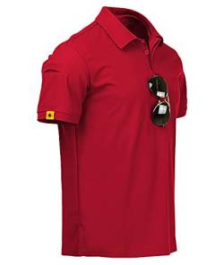 geeksport Polo Shirts Herren Kurzarm Golf Tshirts Schnelltrocknend Tshirt Sport Outdoor Poloshirt mit Brillenhalter Knopfleiste Leicht T-Shirt (Rot M) von geeksport