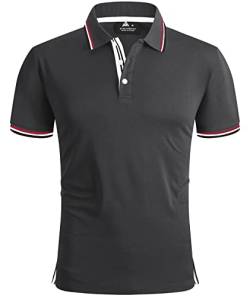 geeksport Poloshirts Herren Kurzarm Tennis Regular Fit T-Shirt Männer Sport Schnelltrocknend Atmungsaktiv Polohemd Sommer Outdoor Golf Polo Shirts(Grau-2XL) von geeksport