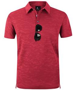 geeksport Poloshirts Herren Kurzarm Tennis Slim Fit Shirt Sport Schnelltrocknend Atmungsaktiv Polohemd Sommer Outdoor Golf T-Shirt(0151-Rot-L) von geeksport