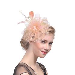 Haarreif Damen Haarband Karneval Party Mesh Haarreifen Feder Fascinator Leuchtende Stirnbänder Kostüm Zubehör für Cocktail Tea Party (Beige, One Size) von generic