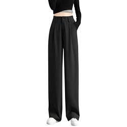 Hose Mit Hoher Taille Damen Damenhose mit weitem Bein, tailliert im Rücken, Business-Arbeitshose,gerade Anzughose für den Sommer Stoffhose Hohe Taille Hose Casualose Weite Beine Anzughose (Black, XL) von generic