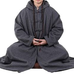 Mit Kapuze buddhistische Robe verdicken buddhistische Meditation Fleece Baumwolle Winter Mönch Outfit Mantel Unisex,Grau,S4 von generic