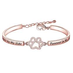 Hunde-Gedenkarmband mit Aufschrift "No Longer by My Side But Forever in My Heart", Kristall-Pfotenabdruck, Armband, Verlust von Haustierschmuck, Gedenkgeschenk für Frauen (kein Armband mehr), Kupfer von generies