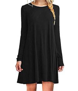 JIER Damen Langarm Lose Rundhals Kleid Casual Tunika T-Shirt Kleid MiniKleid Winterkleid Brautkleid Einfaches Kleider Basic A-Linie Skaterkleid Fließendes Kleid (Schwarz,XXX-Large) von generisch