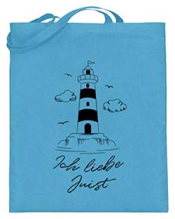 generisch Ich liebe Juist Nordseeinsel Leuchtturm Wattenmeer Stofftasche Urlaubserinnerung - Jutebeutel (mit langen Henkeln) -38cm-42cm-Hellblau von generisch