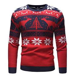 generisch JIER Herren Winter Weihnachtspullover Weihnachten Christmas Xmas Ugly Strickpullover Pullover Strickjacke Weihnachtspulli Sweaters mit Rundhalsausschnitt (Rot,XX-Large) von generisch