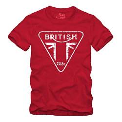 British Ride - T-Shirt Geschenk für Motorradfahrer Biker Union Jack Trible RS (L, Rot) von gestofft
