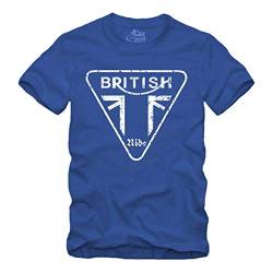 British Ride - T-Shirt Geschenk für Motorradfahrer Biker Union Jack Trible RS (XL, Blau) von gestofft