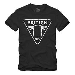 British Ride - T-Shirt Geschenk für Motorradfahrer Biker Union Jack Trible RS (XXXL, Schwarz) von gestofft
