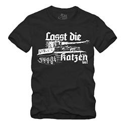 Lasst die Katzen los T-Shirt S-XXXXL Tiger Panzer Stahl Panzerkampfwagen VI Tank (XXL, Schwarz) von gestofft