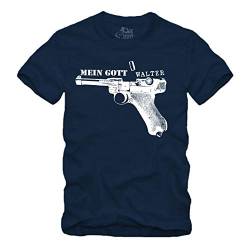 Mein Gott Walter - T-Shirt Schützenverein Pistole P08 Luger Waffe Parabellum Militär Walther PPK (XL, Navy) von gestofft