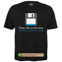 Floppy Disks - Herren T-Shirt für Geeks mit Spruch Motiv aus Bio-Baumwolle Kurzarm Rundhals Ausschnitt, Größe XL von getDigital