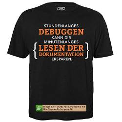 Stundenlanges Debuggen - Herren T-Shirt für Geeks mit Spruch Motiv aus Bio-Baumwolle Kurzarm Rundhals Ausschnitt, Größe XXL von getDigital