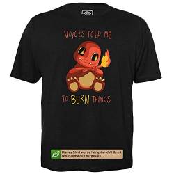Voices Told me to Burn Things - Herren T-Shirt für Geeks mit Spruch Motiv aus Bio-Baumwolle Kurzarm Rundhals Ausschnitt, Größe M von getDigital