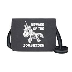 getDigital Beware of the Zombiecorn - Umhängetasche Messenger Bag für Geeks und Nerds mit 5 Fächern - 15.6 Zoll, Schwarz Anthrazit von getDigital