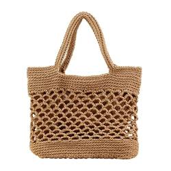 Cotton gewebte Strandtasche Häkelstasche Handtasche lässige Sommerumhängetasche für Frauen Beige gewebte Strandtasche von ggtuyt