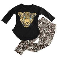 ggudd Mädchen Leopard Gedruckt Langarm T-shirts und Leggings Hosen Bekleidungssets (Schwarz,7-8 Jahre) von ggudd