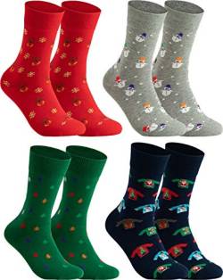 gigando - 4 Paar Weihnachtssocken - Socken Damen & Herren Weihnachten - kräftige Farben und bunte Weihnachtsmotive - Qualität ohne Naht aus Baumwolle - rot, silber, grün, blau - 35-38 von gigando