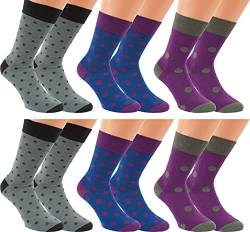 gigando Classic Design-Socken aus Baumwolle für Herren mit Komfort-Bund und sehr flacher Zehen-Naht, Motiv große und kleine Punkte, 6 Paar, Farbe blau, olive, lila, Größe 39-42 von gigando