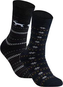 gigando | Comfortable Christmas Socks | Weihnachtssocken für Damen und Herren | warme Thermosocken im Weihnachts Design mit extra weichem Komfortrand | Geschenkbox | 2 Paar | schwarz, navy | 39-42 | von gigando