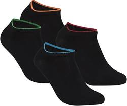 gigando | Edge Bambus-Sneaker-Socken für Damen und Herren | schwarz mit buntem Farbring | extra feines Maschenbild | handgekettelt | Bambus Viskose Stoff | 4 Paar | rot, grün, orange, blau | von gigando