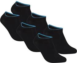 gigando | Edge Bambus-Sneaker-Socken für Damen und Herren | schwarz mit buntem Farbring | extra feines Maschenbild | handgekettelt | Bambus Viskose Stoff | 6 Paar | schwarz-blau | von gigando