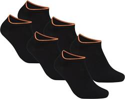 gigando | Edge Bambus-Sneaker-Socken für Damen und Herren | schwarz mit buntem Farbring | extra feines Maschenbild | handgekettelt | Bambus Viskose Stoff | 6 Paar | schwarz-orange | von gigando