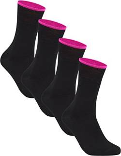 gigando | Edge Bambus-Socken für Damen und Herren | schwarz mit buntem Farbring | extra feines Maschenbild | Hand gekettelt | Bambus Viskose Stoff | 4 Paar | schwarz-rosa | 43-46 | von gigando